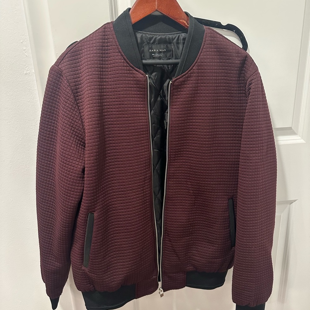 Zara Men Burgundy Quilted Jacket